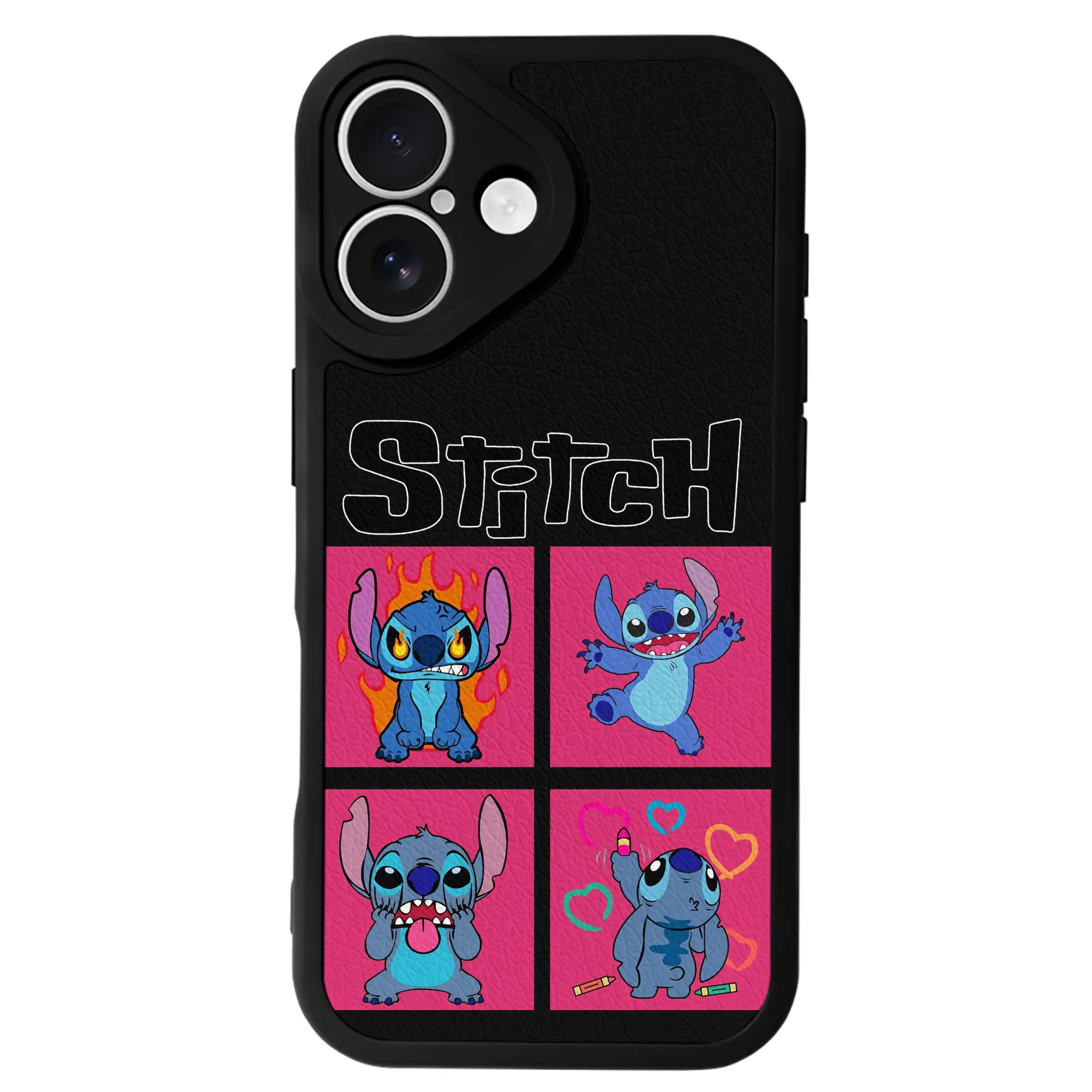 リロ＆スティッチ グッズ スティッチ - IPhone 16シリーズ対応 ・ シリコンスマホケース ・ レザー調 ・ 高精度フィット ・ 耐衝撃 ・ ワイヤレス充電対応 ・ 精密カット